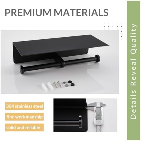 APLusee Matte Black Double Tissue Holder with Storage Shelf, Wall Mounted - Image 7
