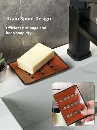 Bar Soap Holder Shower, Ceramic Bathroom Soap Dish with Drainage - Image 7