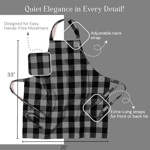 Buffalo Gingham Check Kitchen Bib Aprons, 2 Pack, 100% Cotton, Adjustable, Washable for Cooking, Baking - Image 3