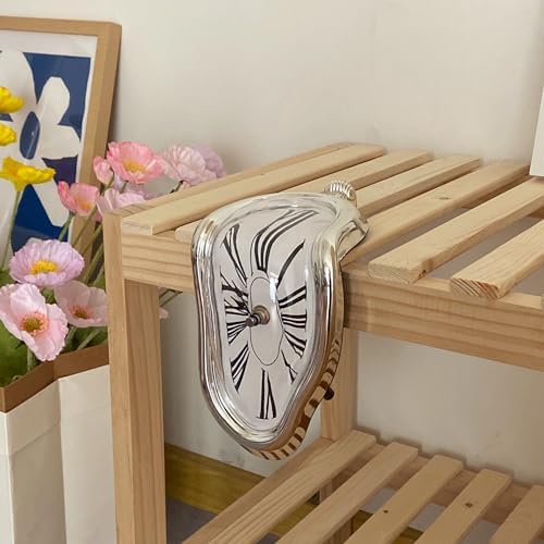 Melting Clock, Salvador Dali Watch Melted Clock for Decorative Home Office Shelf Desk Table Funny Creative Gift, Rome Silver - Image 6
