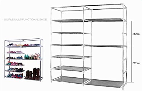 lapday 27-Pairs Portable Boot Rack, Double Row Shoe Rack Covered with Nonwoven Fabric,Space Saving Closet Shoe Cabinet Tower (Coffee)
