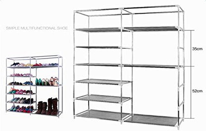 Free Standing Shoe Cabinet Double Rows 9 Lattices Combination Style Shoe Cabinet with Nonwoven Fabric Cover for Bedroom Entryway Hallway Living Room，Grey