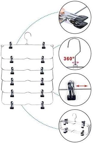 Space Saving 5 Tier Metal Skirt Hanger with Clips (3pk) Hang 6-on-1, Gain 70% More Space,360 Swivel Hook,Adjustable Clips Pants Hanger,Hang Slack,Trouser,Towels