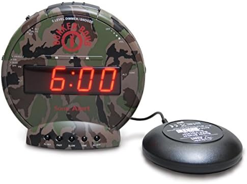 Sonic Bomb Dual Alarm Clock with Bed Shaker, Camouflage | Sonic Alert Vibrating Alarm Clock Heavy Sleepers, Battery Backup | Wake with a Shake by SonicAlert