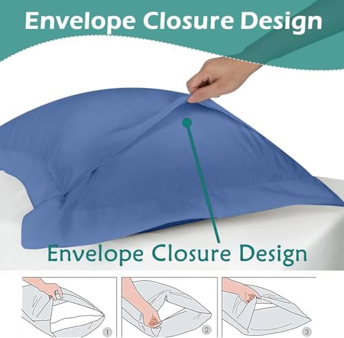 2 Pack Pillow Shams Queen Size 20x30 – 600 Thread Count 100% Organic Cotton Medium Blue Pillow Covers with 2 Inch Flange, Soft & Smooth Premium Hotel-Quality Pillowcases Set of 2 - Image 4