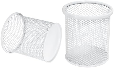 uxcell 2Pcs Mesh Pencil Holder, Metal Pen Cup Desk Organizer Makeup Brush Cup Holder for Home, Office, Classroom(White) by uxcell