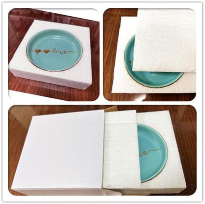 Ring Tray With Printed By Boutique Signature, To Be Prefect Gift, Home Decor, Turquoise Combe Natural Colorful Glaze.