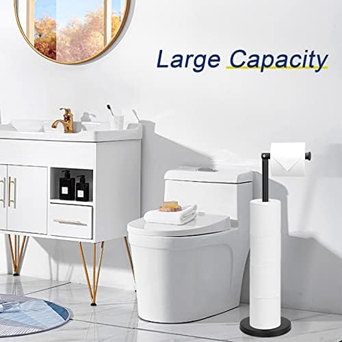 NearMoon Bath Toilet Paper Holder Stand- Modern Tissue Roll Holder Standing with Balanced Base, Rustproof Toilet Roll Holder for Bathroom/Kitchen Countertop (Matte Black, Stainless Steel Base) - Image 6