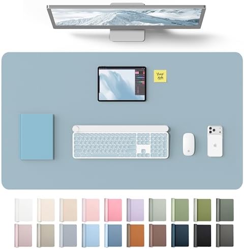 YSAGi Leather Desk Protector, Office Mat, Large Mouse Mat, Non-Slip PU Leather Blotter, Laptop Desk Mat, Waterproof Writing Pad for Office and Home(Ice Blue, 40" x 24") by YSAGi