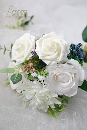 Floroom Artificial Flowers 25pcs Real Looking Ivory Foam Fake Roses with Stems for DIY Wedding Bouquets White Bridal Shower Centerpieces Arrangements Party Tables Decorations - Image 3