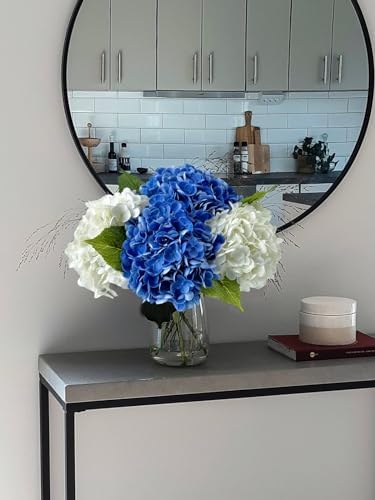 YalzoneMet 4Pcs Real Touch Hydrangea Artificial Flower Natural Lifelike 21'' Latex Long Stem Latex Hydrangea Flower Bouquets for Home Party Wedding Table Centerpiece Decor（2 White+2 Dark Blue） - Image 2