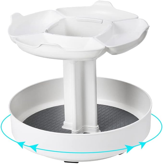 2-Tier Lazy Susan Turntable Snack Organizer, Flower Shape Spin Storage Container for Home Office Breakroom