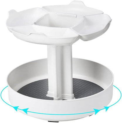 2-Tier Lazy Susan Turntable Snack Organizer, Flower Shape Spin Storage Container for Home Office Breakroom