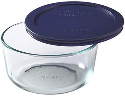 Pyrex 7200 2-Cup Glass Bowl & 7200-PC Dark Blue Lid (6-Pack) - Made in USA