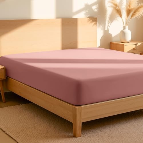 Bare Home 100% Organic Cotton Percale Fitted Sheet (Twin, Dusty Rose) by BareHome