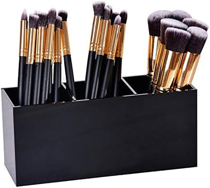 AKOAK 1 Pack Black and White Three Grid desktop Storage Box, Girl Makeup Brush Lipstick Eyebrow Pencil Display Stand, Office Pen Holder, Dressing Table, Bathroom Makeup Tool Storage Box (Black)