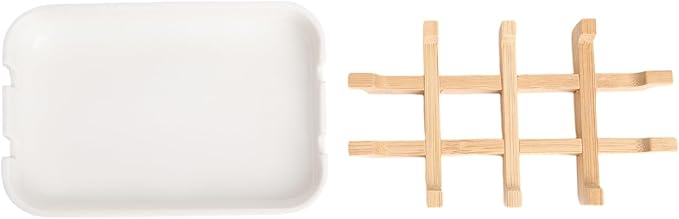 2 Pack Bamboo Fiber Soap Holder and Soap Dish Combination for Bathroom Bar Soap Holder Sink Deck Bathtub Shower Tray (White)
