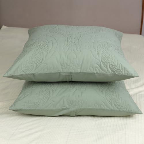 Quilted Euro Shams Sage Green Damask 26x26 European Pillow Cover Cotton - Image 3
