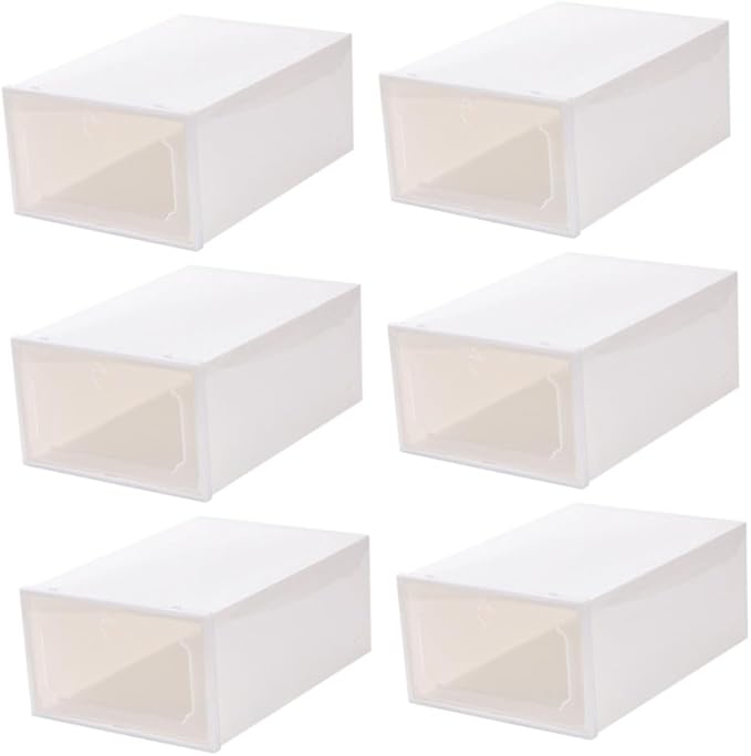 SHINEOFI 6pcs Large Capacity Pearl White Plastic Shoe Storage Boxes with Flip- Design, Stackable Shoe Organizer for Closet and Home Storage