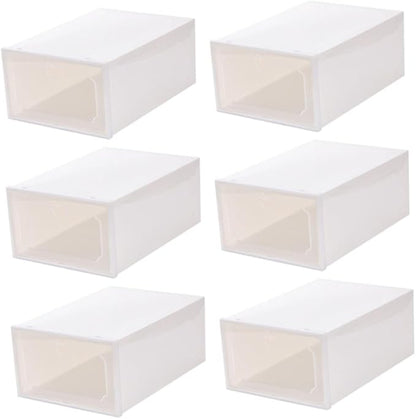 SHINEOFI 6pcs Large Capacity Pearl White Plastic Shoe Storage Boxes with Flip- Design, Stackable Shoe Organizer for Closet and Home Storage