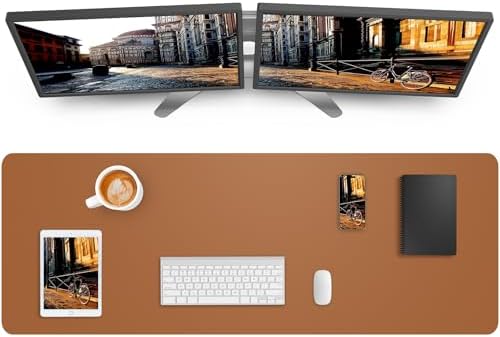 AFIING Leather Desk Pad Protector,Mouse Pad,Office Desk Mat, Non-Slip PU Leather Desk Blotter,Large desk mat,Waterproof Keyboard mat for Office/Home/Decor (Light Brown,48"" x 17"") by AFIING