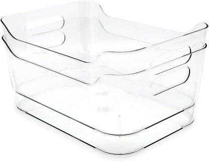 Isaac Jacobs 2-Pack Small Clear Storage Bins (9.4” x 6.7” x 4.1”) w/Handles, Plastic Box Set, Home, Office, Fridge, Freezer, Kitchen, Pantry Organization Container, BPA-Free/Food Safe (Small, 2-Pack)