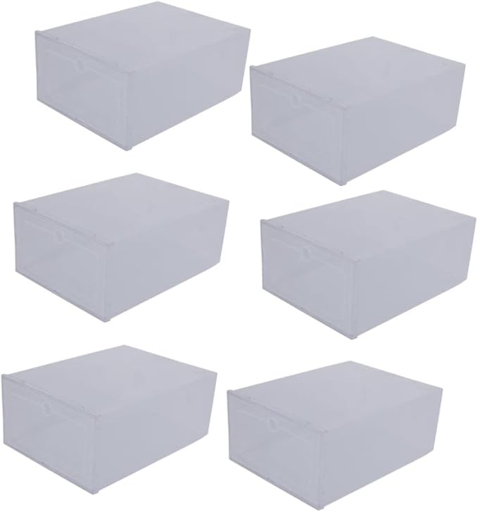 GLEAVI PP Plastic Shoe Storage Box 6-Piece Clamshell Organizer Stackable Shoes Display Case for Men and Women for Closet and Entryway