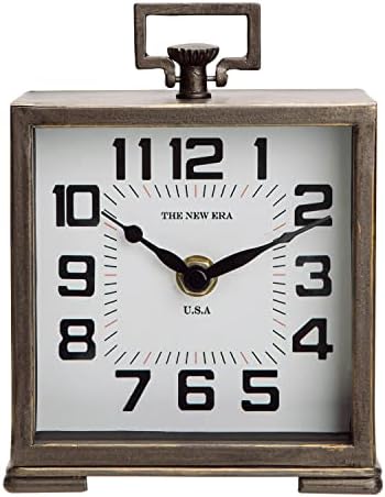 NIKKY HOME Vintage Silent Non-Ticking Table Clock, Shelf Desk Top Clock Battery Operated, Retro Home Decor for Living Room Mantel Desktop Countertop, Antique Brown by NIKKYHOME