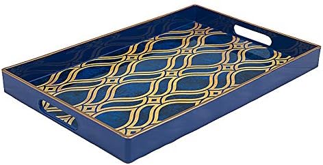MAONAME Blue Decorative Tray with Handles, Plastic Serving Tray for Coffee Table, Marbling Rectangular Trays for Ottoman, Bathroom, Storage, 15.7" Lx 10.2" W X 1.57" H - Image 6