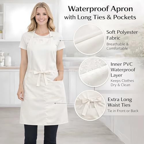 2/6/12/24 Pack Waterproof Aprons Bulk with Pockets, Polyester and PVC Coated Chef Aprons for Cooking, Painting, BBQ - Image 2
