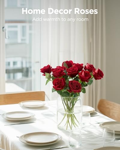 InnoGear Red Roses Artificial Flowers 50 Pcs Fake Velvet Silk Rose Floral - Image 6