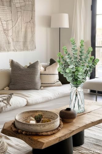 Hollyone Artificial Eucalyptus Stems in Glass Vase with Faux Water, 20.4" Fake Plant Eucalyptus Leaves Faux Greenery Branches for Home Office Farmhouse Bathroom Wedding Centerpiece Decor - Image 7