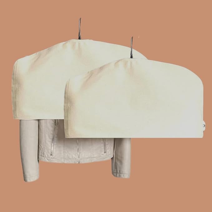 Shoulder Cover Breathable Clothes Dust Protectors for Closet Storage Garment Dust Cover Protects for Suit, Coats, Jackets -Off-white (Pack of 3)
