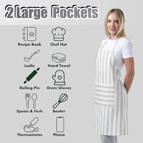 TOSHEX Kitchen Apron Cotton Waterdrop Resistant Adjustable Button Women Men - Image 2