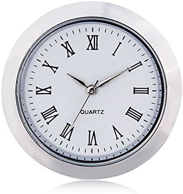 ShoppeWatch Mini Clock Insert 1 7/16" (35mm) Quartz Movement | Miniature Clock Face Insert | Small Round Fit Up White Face Silver Tone Bezel Roman Numerals CK097SL by ShoppeWatch