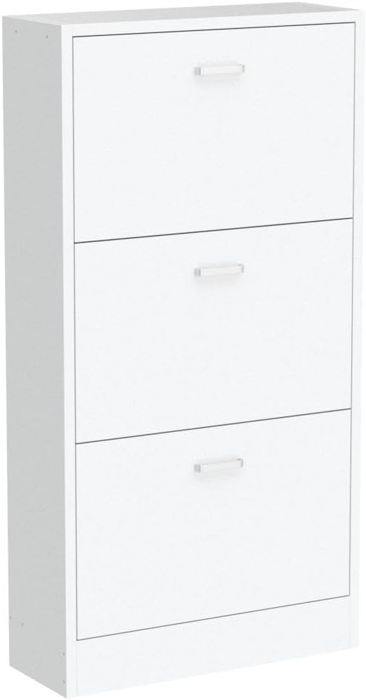 AGOTENI Shoe Cabinet with 3 Flip Drawers, Shoe Storage Organizer with 2-Tier Shelf, Freestanding Shoe Rack for Entryway Hallway, Living Room, White