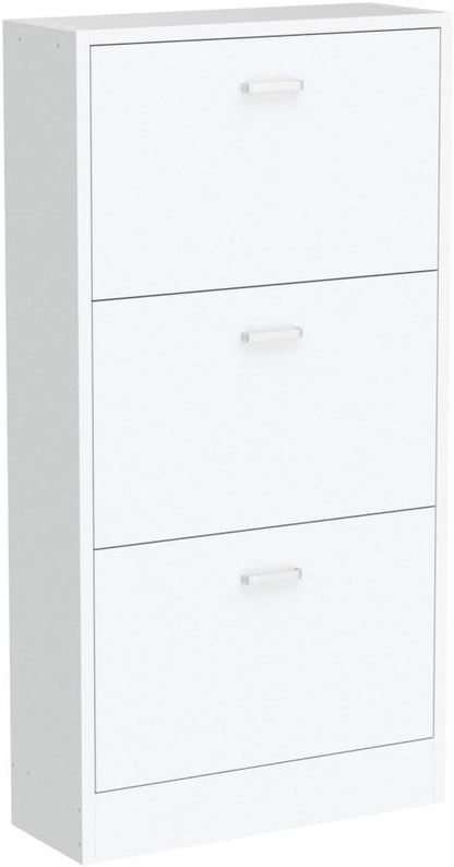 AGOTENI Shoe Cabinet with 3 Flip Drawers, Shoe Storage Organizer with 2-Tier Shelf, Freestanding Shoe Rack for Entryway Hallway, Living Room, White