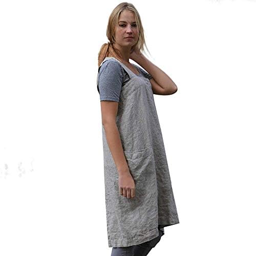 Larmliss Women's Pinafore Square Apron Baking Cooking Gardening Works Cross Back Cotton/Linen Blend Dress with 2 Pockets - Image 4