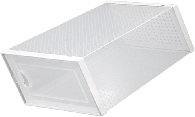 BESPORTBLE Stackable Clamshell Shoes Organizer with Dustproof Flip Cover White Plastic Shoe Storage Box for Home Closet