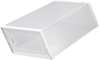 BESPORTBLE Stackable Clamshell Shoes Organizer with Dustproof Flip Cover White Plastic Shoe Storage Box for Home Closet