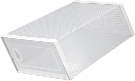 BESPORTBLE Stackable Clamshell Shoes Organizer with Dustproof Flip Cover White Plastic Shoe Storage Box for Home Closet