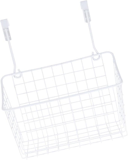 MAGICLULU White Over Door Cabinet Storage Basket Organizer Rust Resistant Hanging Rack with Ventilated Hollow Design Easy Install for Kitchen Bathroom Office Storage