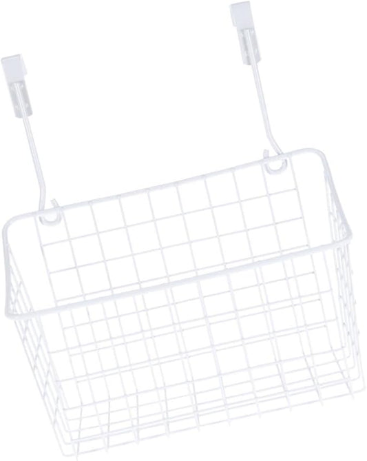 MAGICLULU White Over Door Cabinet Storage Basket Organizer Rust Resistant Hanging Rack with Ventilated Hollow Design Easy Install for Kitchen Bathroom Office Storage