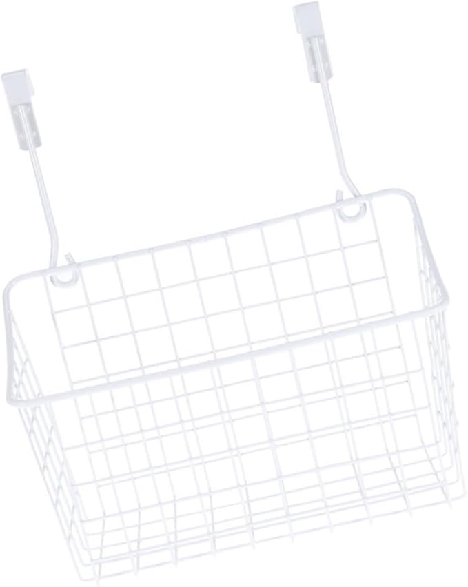 PRETYZOOM Over Cabinet Door Hanging Basket Organizer Rust White Storage Rack with Ventilated Hollow Design for Kitchen Bathroom Office Cabinet Doors Easy Installation and Removal