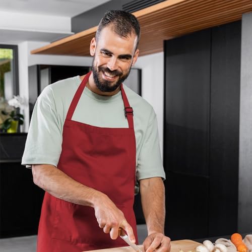 Adjustable Bib Apron 100% Polyester Kitchen Aprons Waterdrop Resistant Aprons with Adjustable Strap, Pockets & Long Ties - Image 2