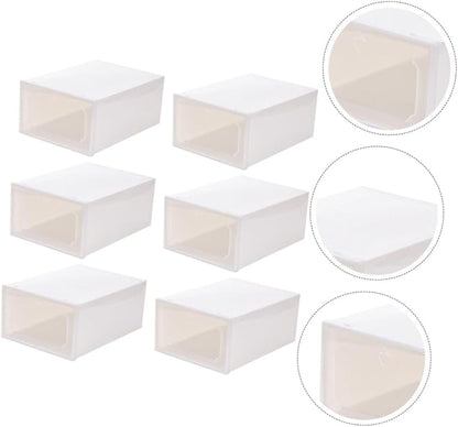 6pcs Large Capacity Shoe Storage Boxes with Flip-top Compartments Thickened Plastic Shoe Organizer for Closet and Home Storage in Pearl White