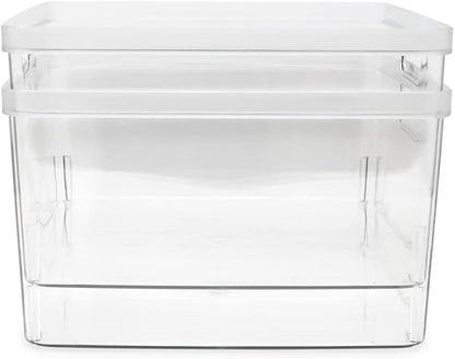 Isaac Jacobs 2-Pack Square Clear Storage Bins (10” L x 10” W x 6.1” H) w/Cutout Handles, Plastic Organizer for Home, Office, Kitchen, Fridge/Freezer, Bathroom, BPA Free, Food Safe (2-Pack, Square)