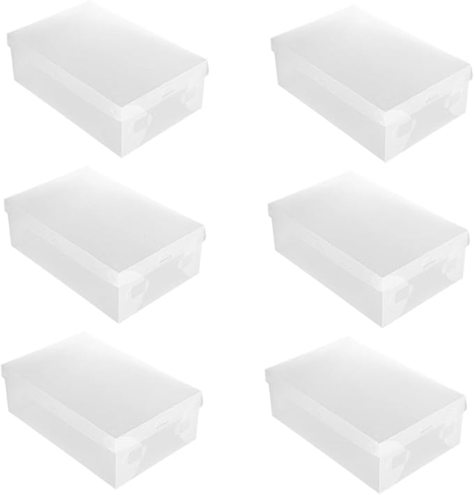 Healeved 6pcs Large Shoe Storage Boxes 33x20x12cm with Flip-top Lids White Plastic Shoe Organizer for Home Dustproof Closet Storage