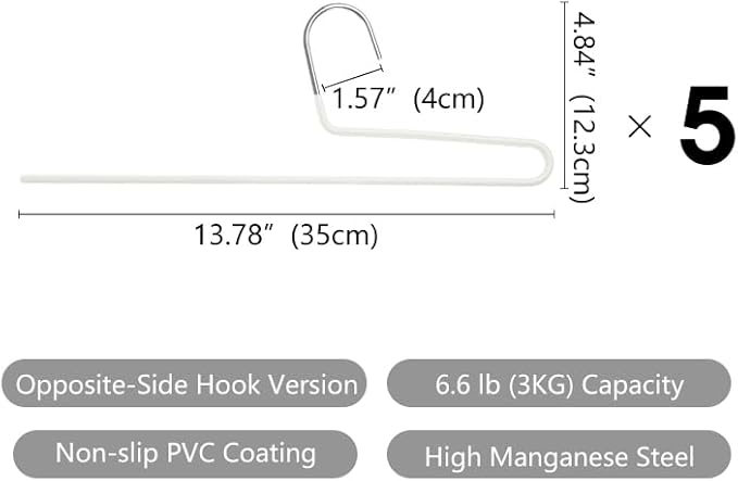 SHIMOYAMA Space Saving Pant Hangers, 5 Pack, Semi-Open Trouser Hanger for Jeans & Pants, Single Rod Closet Organizer for Slacks, Khakis (White)