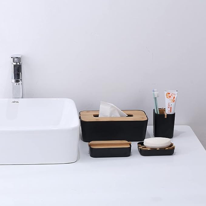 2 Pack Bamboo Soap Dish, Self-Draining Hand Soap Box, Wooden Bamboo Bar Soap Holder for Shower, Bathroom, Kitchen, Bathtub, Bar Sink (Black)